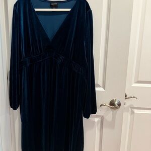 Lane Bryant Blue Ruched V-Neck Bishop Sleeve Gown